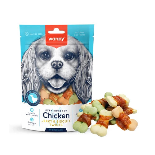 Wanpy Chicken Jerky and Biscuit Twists 100 g - 100 g