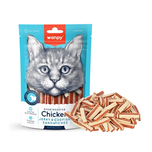 Wanpy Chicken Jerky and Codfish Sandwiches for Cats 80 g - 80 g