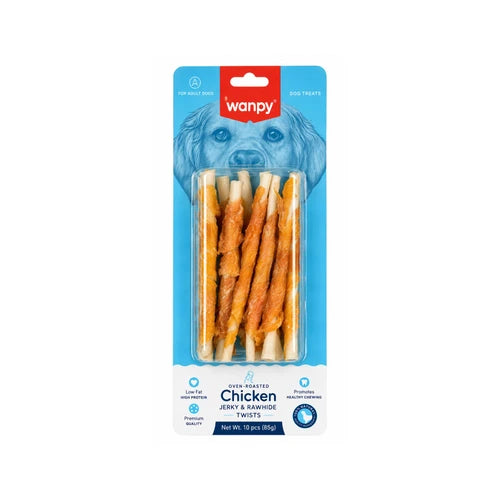 Wanpy Chicken Jerky & Rawhide Twists - 10 pcs (85 g) - 10 pcs