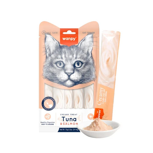 Wanpy Creamy Lickable Cat Treats - Tuna & Salmon (14 g × 5) - 14 g × 5
