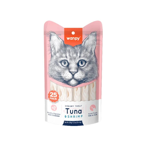 Wanpy Creamy Lickable Cat Treats - Tuna & Shrimp (14 g × 25 pcs) - 14 g × 25 pcs