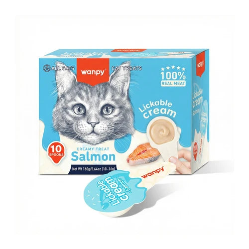 Wanpy Lickable Cream Spoon - Salmon For Cat - (16 g × 10 pcs/bo ×) - 16 g × 10 pcs