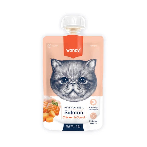 Wanpy Tasty Meat Paste Salmon, Chicken and Carrot for Cats 90 g - 90 g