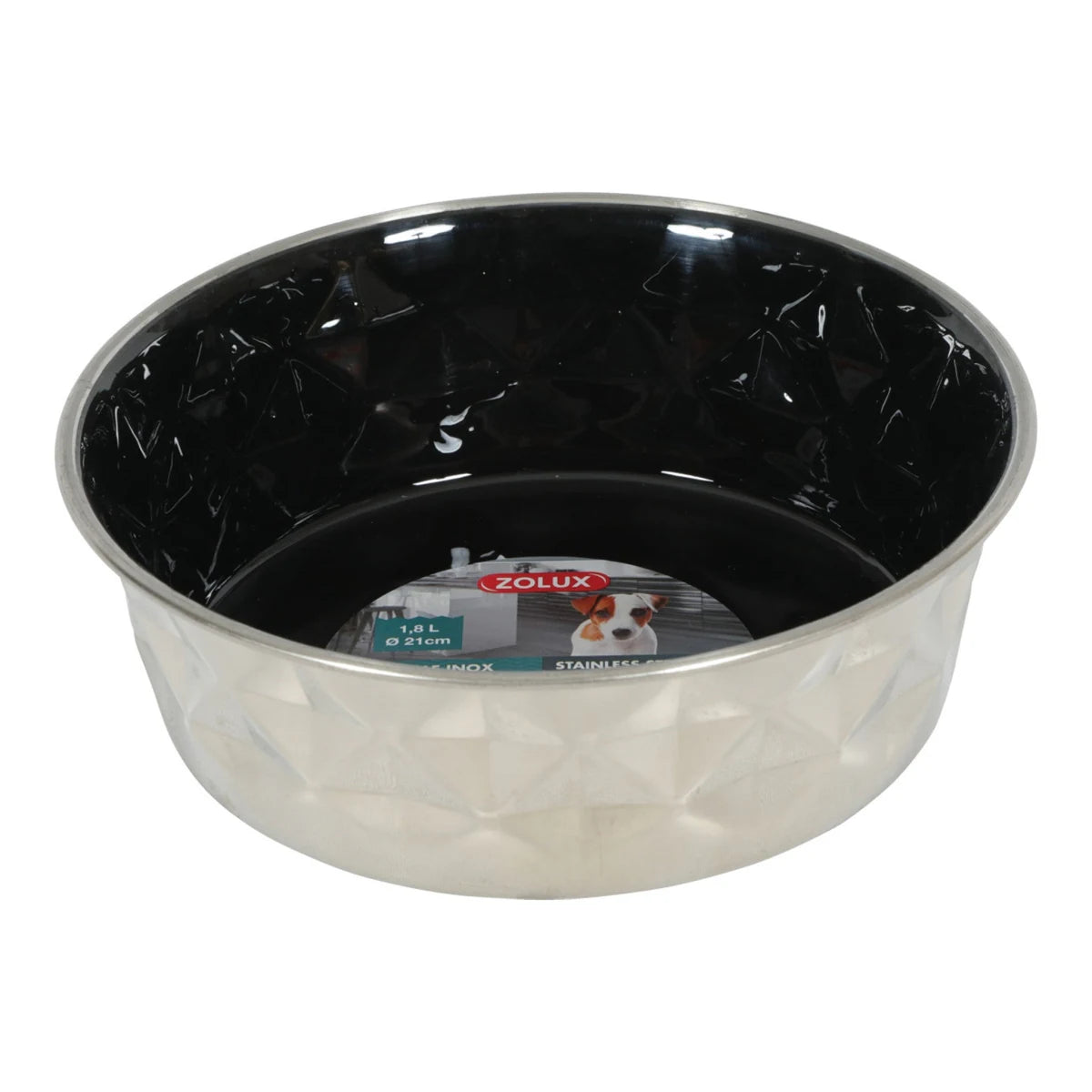 Zolux Diamonds Stainless Non-Slip Dog Bowl - Black · 1.8 L