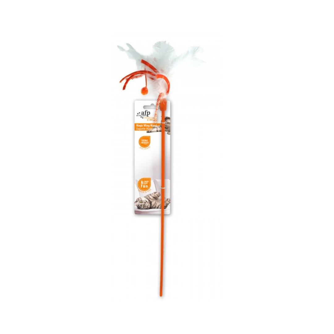 All For Paws Magic Wing Wand Cat Toys as the feisty feline leaps, bounds, and chases this magic wing wand until her heart's content Orange.