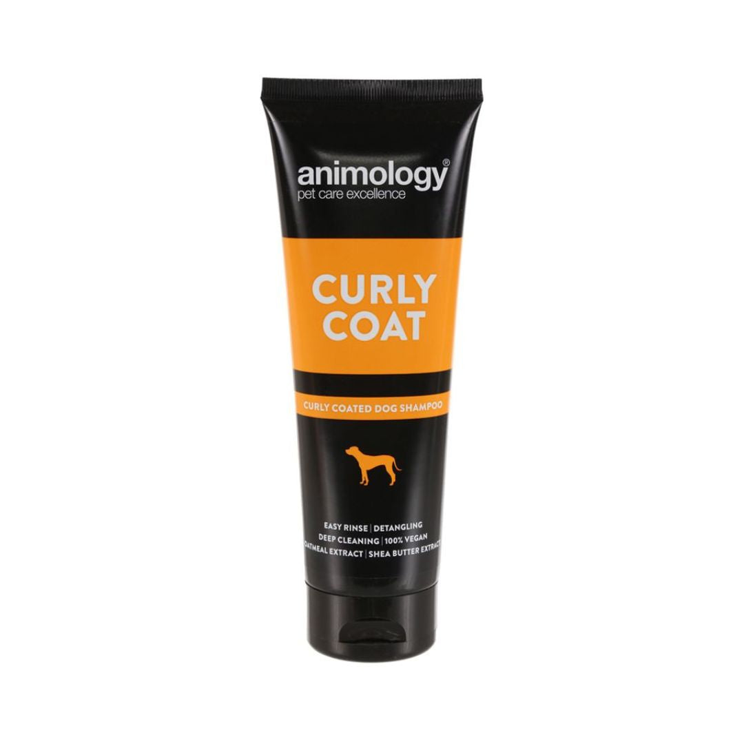 Animology Curly Coat Dog Shampoo – an easy rinse formula designed for deep cleaning and detangling your pet with love and care.