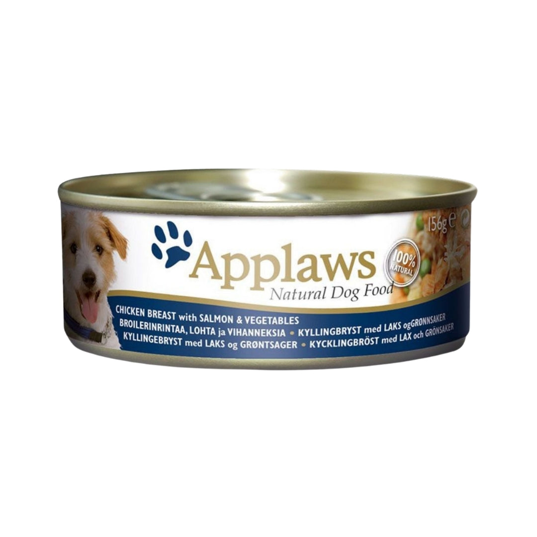 Applaws Chicken with Salmon Dog Wet Food - Rich in Omega 3 & 6, Taurine, and Arginine. All Natural - Front Tin