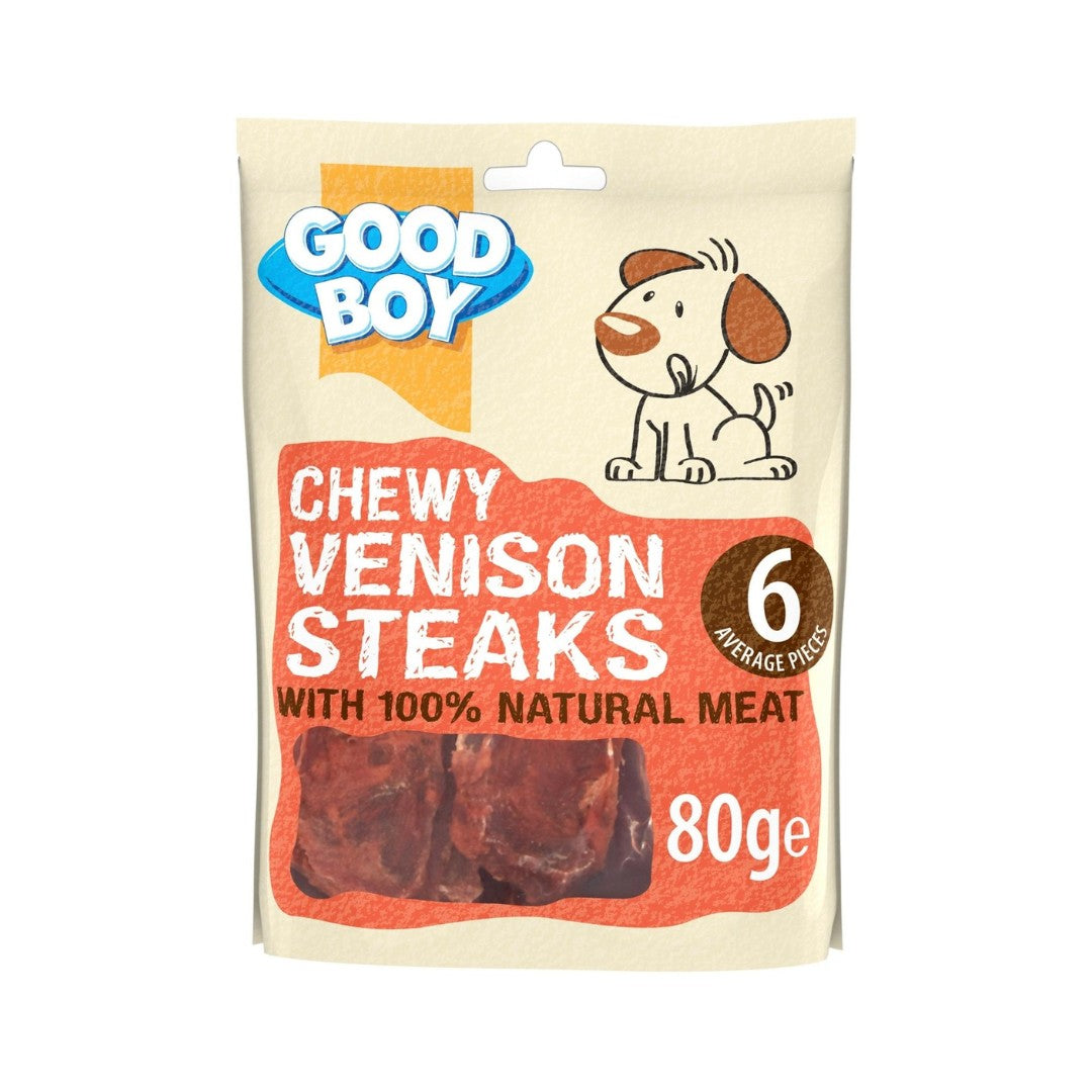 Armitage Chewy Venison Steaks Dog Treats, I’m made with 100% natural venison meat and am sure to get your dogs’ tails wagging.