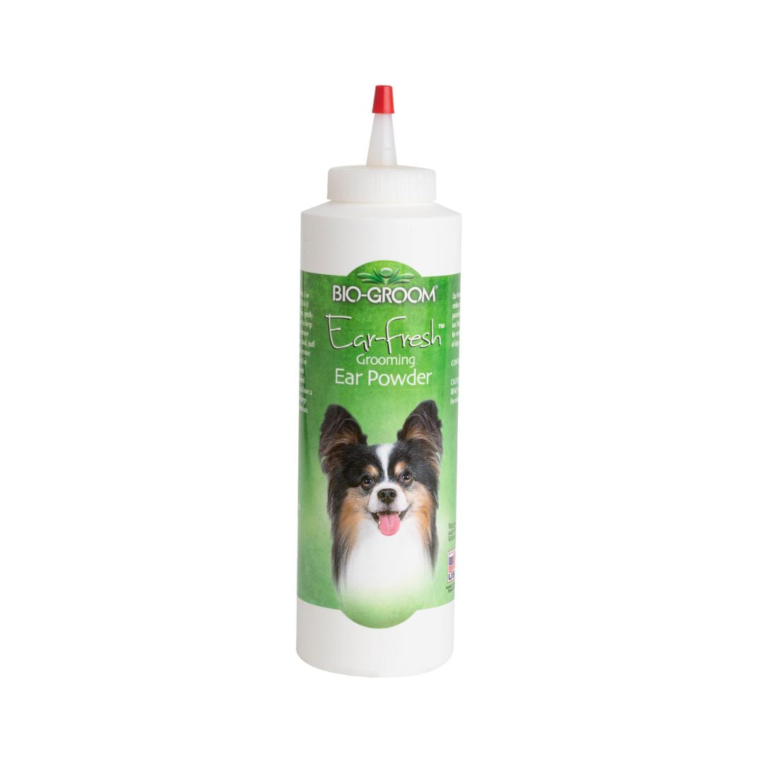 Bio-Groom Ear Fresh Grooming Powder helps keep your pup’s ears dry and reduces odor that is not caused by parasites or clinical conditions.2