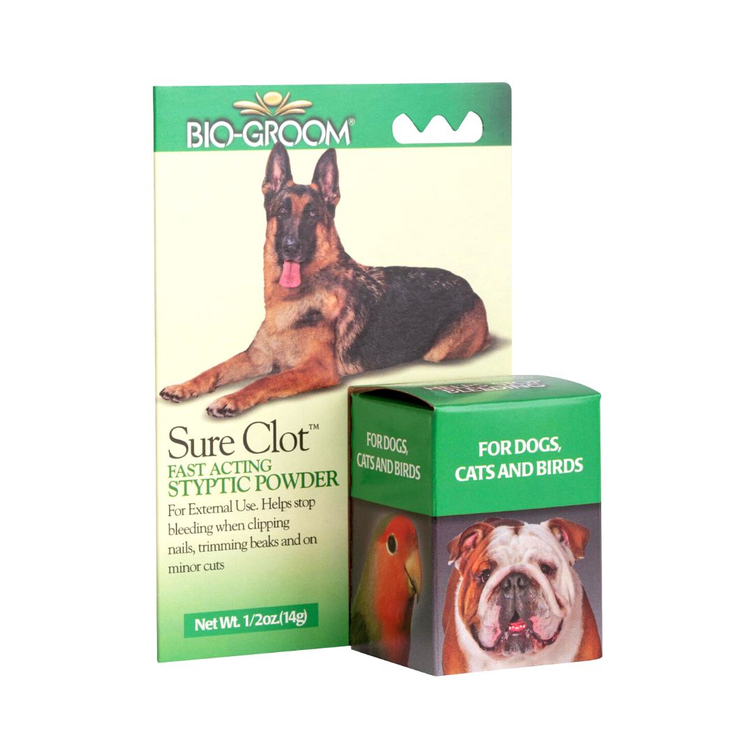 Bio-Groom Sure Clot is a fast-acting styptic powder for pets. Our specially developed formula helps stop bleeding from clipping nails, trimming breaks, and minor cuts. 5oz
