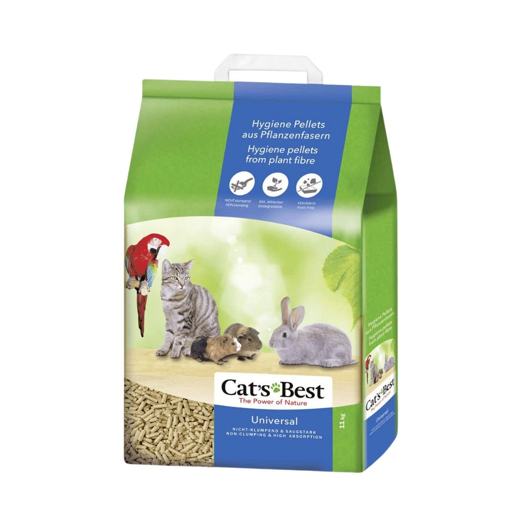 Cat's Best Universal is a natural litter for small pets and cats. It is made from 100% pure plant fibers in pellets with exceptionally high absorbency.