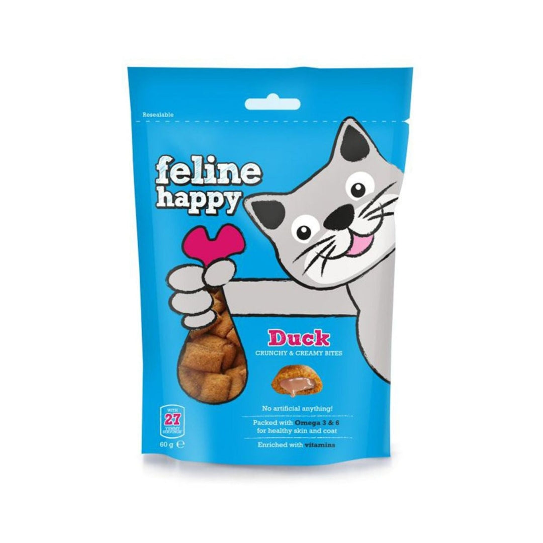 Feline Happy Duck Crunchy & Creamy Cat Treats - Front Bag