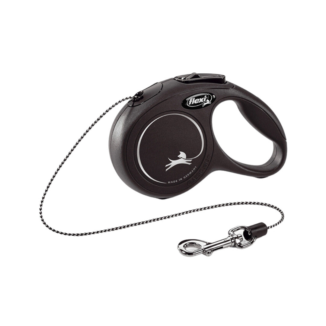 Flexi New Classic XS Cord Comfortable braking system that reacts in a split second. 3 m cord leash For little dogs, cats, and other small animals up to 8 kg Black.