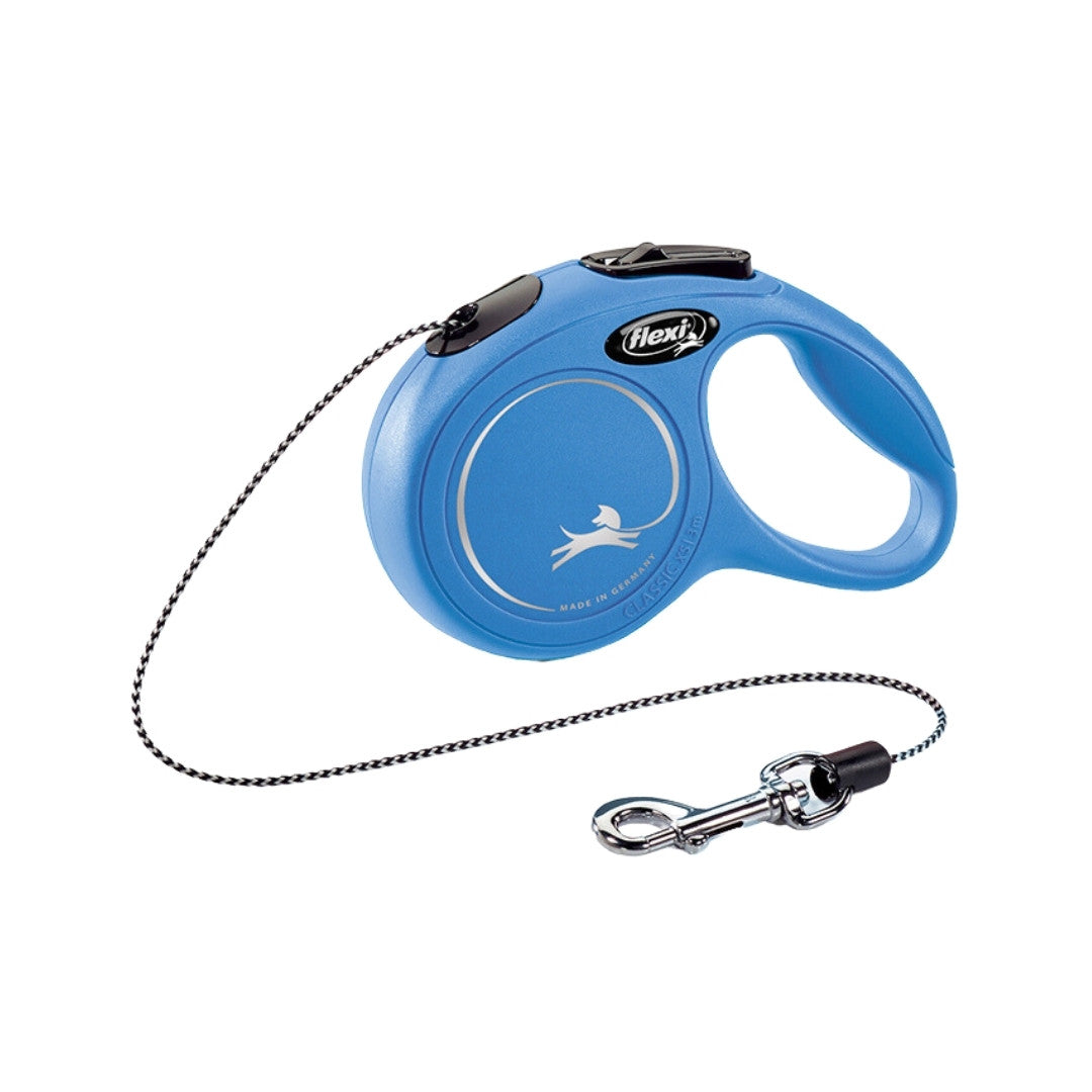 Flexi New Classic XS Cord Comfortable braking system that reacts in a split second. 3 m cord leash For little dogs, cats, and other small animals up to 8 kg Blue.