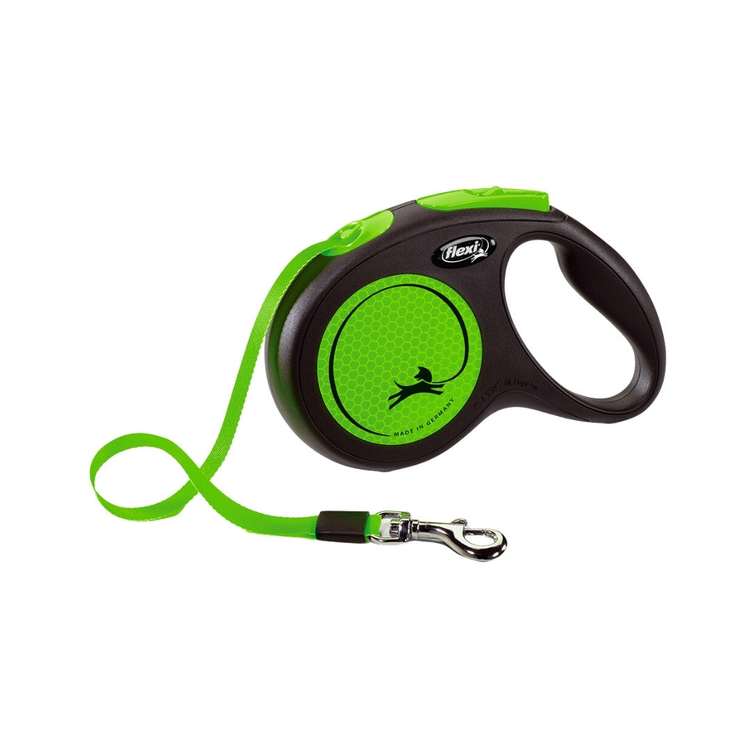 Flexi New Neon Tape Dog Leash Better visibility for you and your dog, Perfect for all weather conditions due to its reflective stickers and neon-colored components. Green