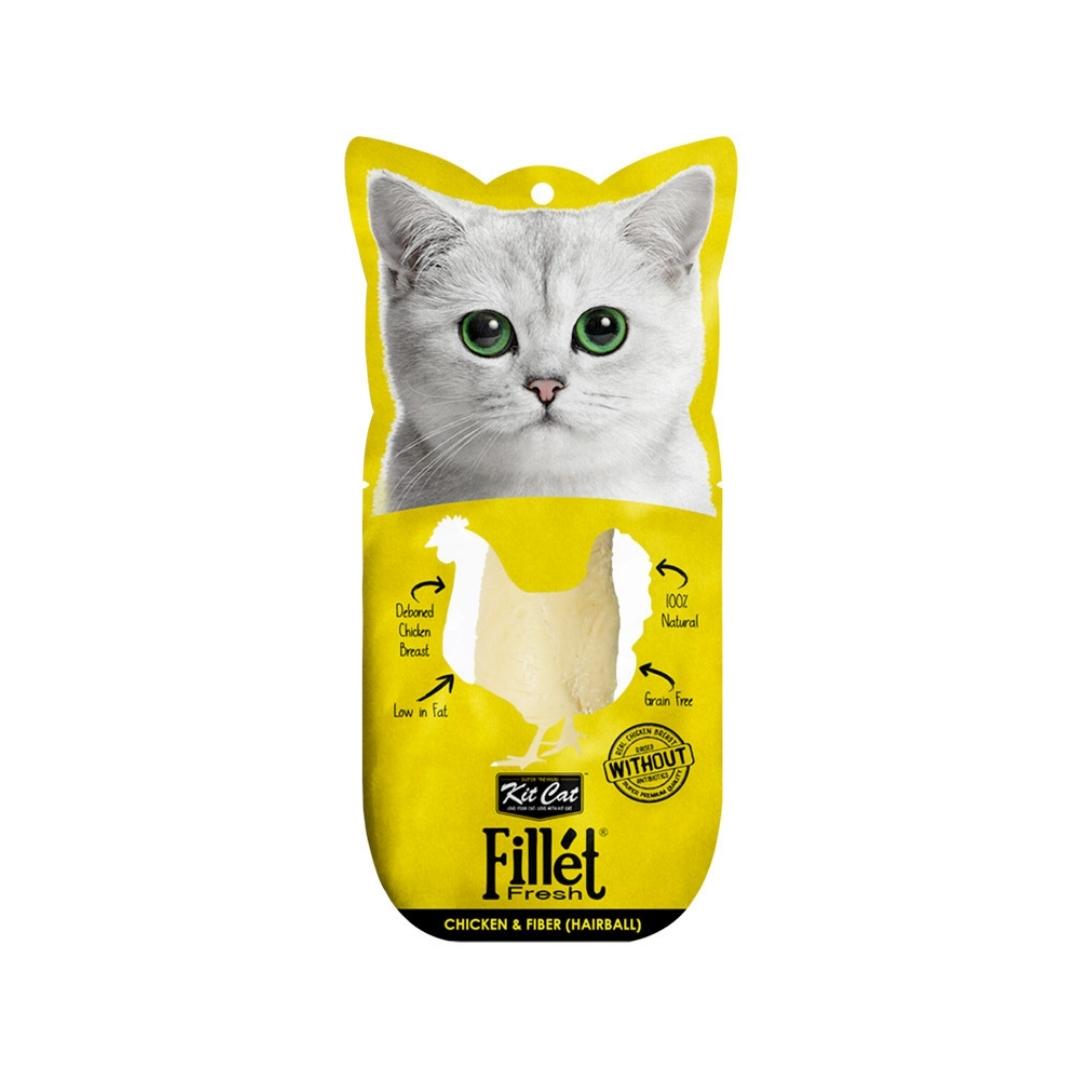 Elevate your cat's treat time with Kit Cat Fillet Fresh Chicken and Fiber Hairball 30g, crafted with care using thoughtfully selected natural ingredients by nutritionists who adore cats.