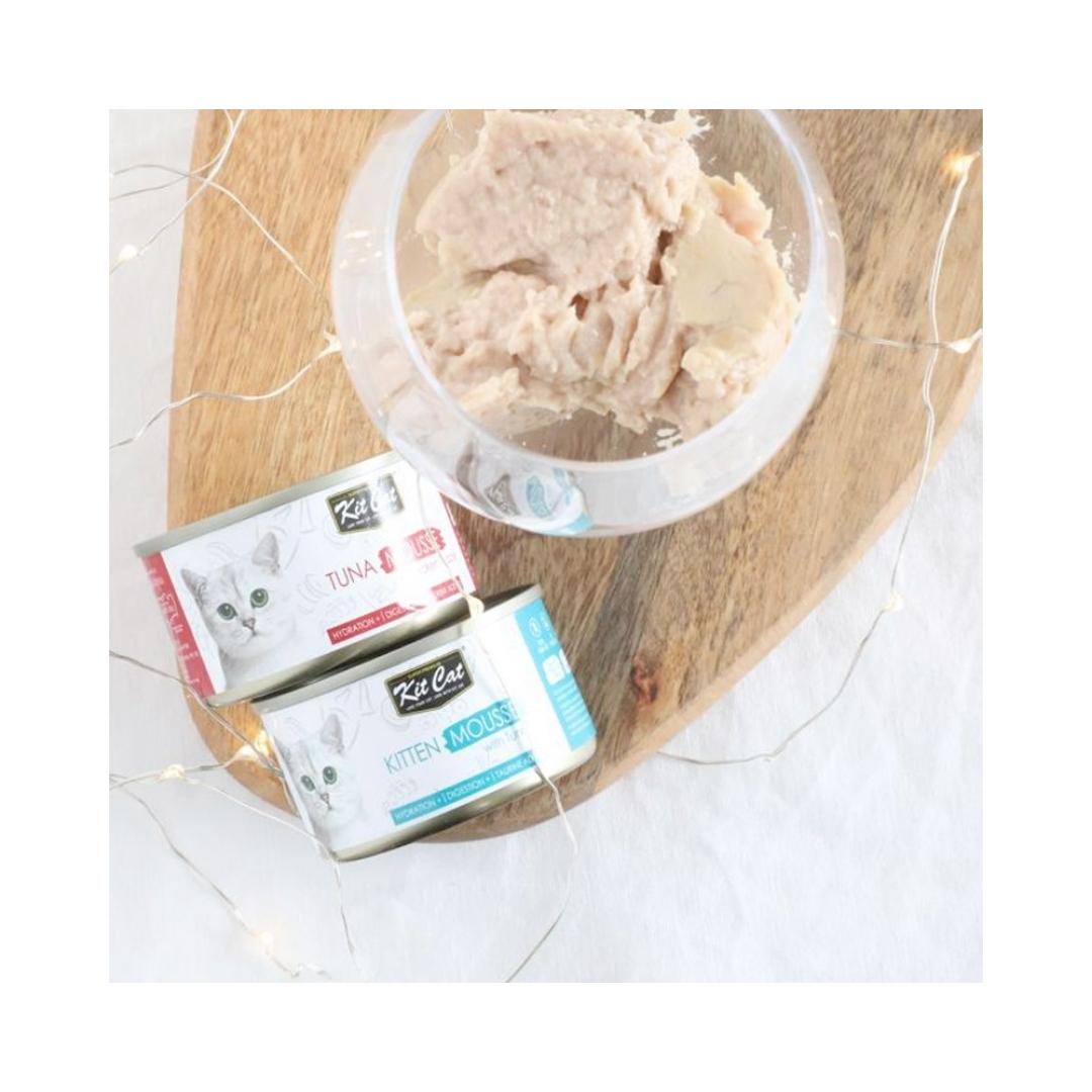 Indulge your cat with Kit Cat Tuna Mousse With Chicken Topper – where nutrition meets gourmet flavor for an irresistible dining experience Full.