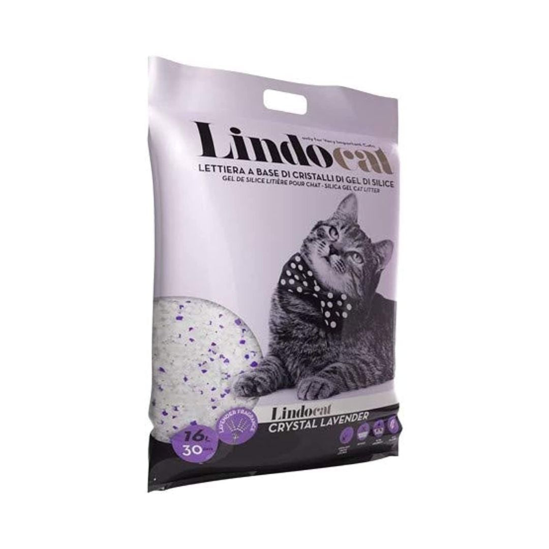 LindoCat Crystal Lavender Scent Silicagel Cat Litter, fine silica gel crystals, superior absorption, odor control, and lavender fragrance, dust-free formula. 16l