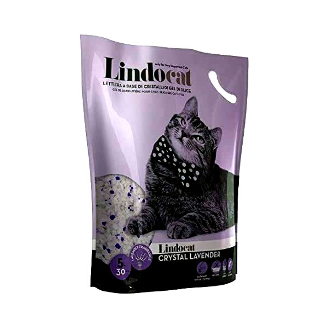 LindoCat Crystal Lavender Scent Silicagel Cat Litter, fine silica gel crystals, superior absorption, odor control, and lavender fragrance, dust-free formula. 5L