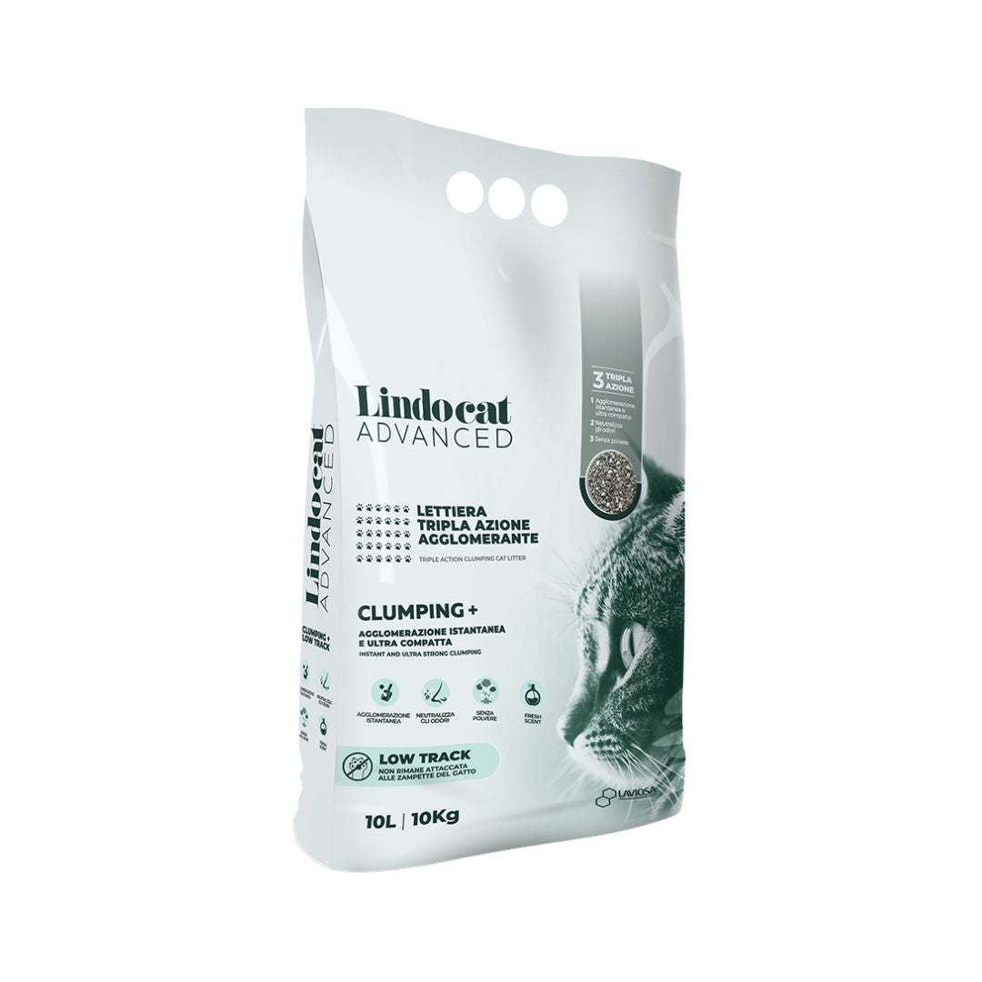 Lindocat Bentonite Advanced Clumping Cat Litter, natural sodium bentonite, 10L bag, ideal for odor control and dust reduction.