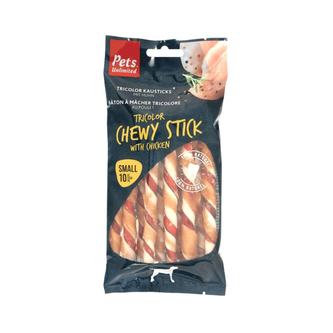 Pets Unlimited Tricolor Small Chewy Stick Chicken Dog Treats - Flavorful Dental Care for Dogs in Dubai