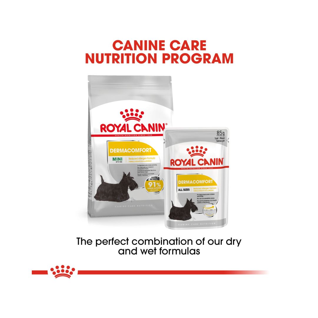 Royal Canin Dermacomfort Dog Wet Food - Wet food for adult dogs with sensitive skin - with Dry food