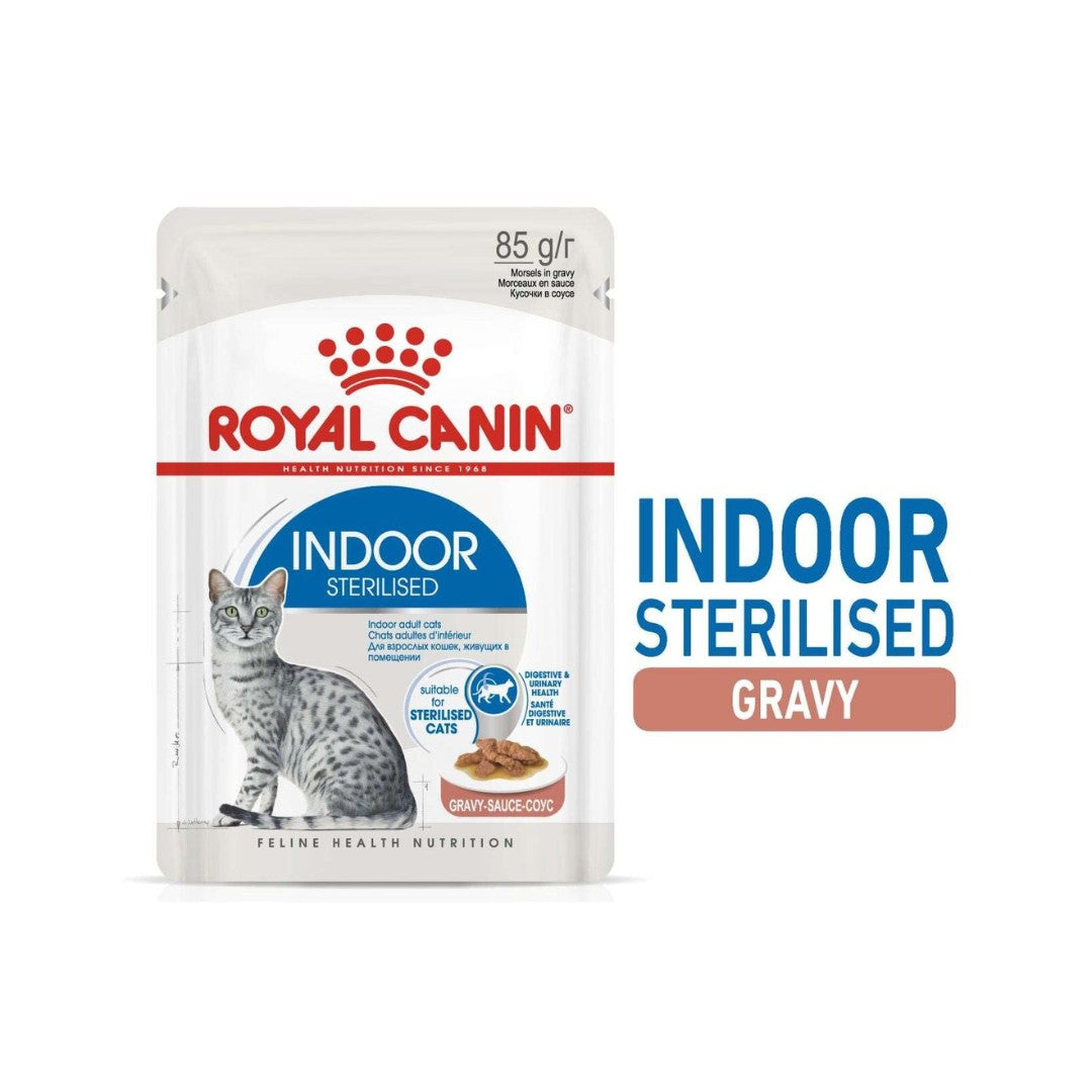 Royal Canin Indoor Sterilised Gravy Cat Wet Food: Balanced nutrition for indoor cats. - AD