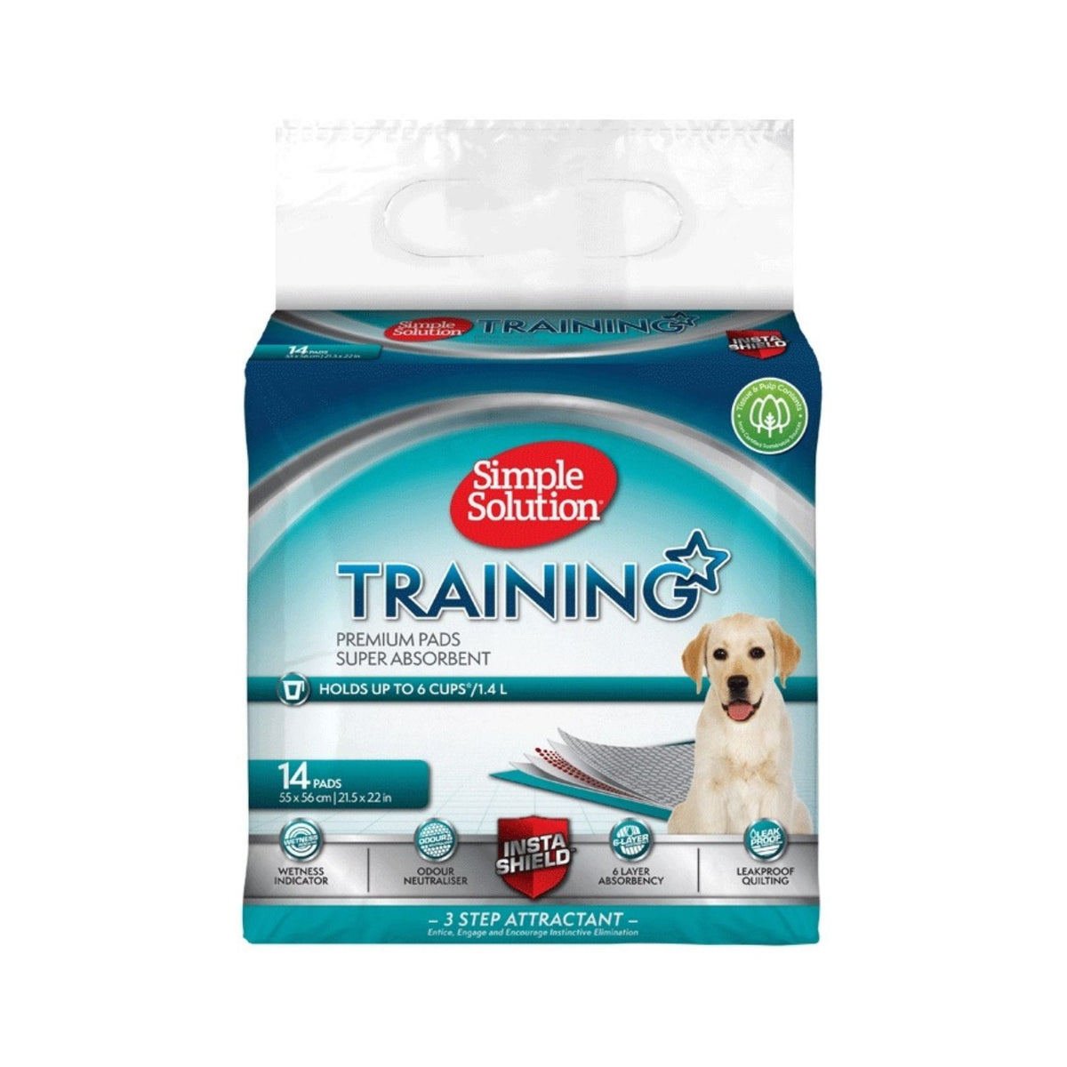 Simple Solution Premium Dog and Puppy Training Pads, Pack of 14 - 55 x 56cm Petz.ae