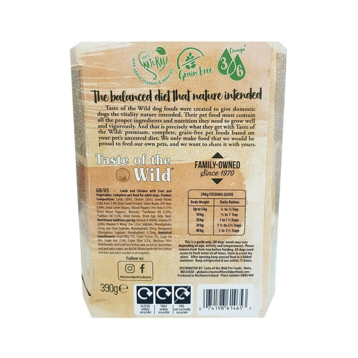 Taste Of The Wild Lamb With Fruit & Vegetables Dog Wet Food, premium, complete, grain-free pet foods based on your pet’s ancestral diet 3.
