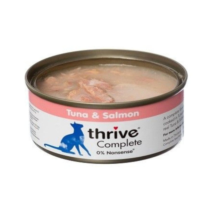 Thrive Tuna & Salmon is cooked in a fish broth with added vitamins and minerals to give your cat a completely nutritionally balanced meal 2.