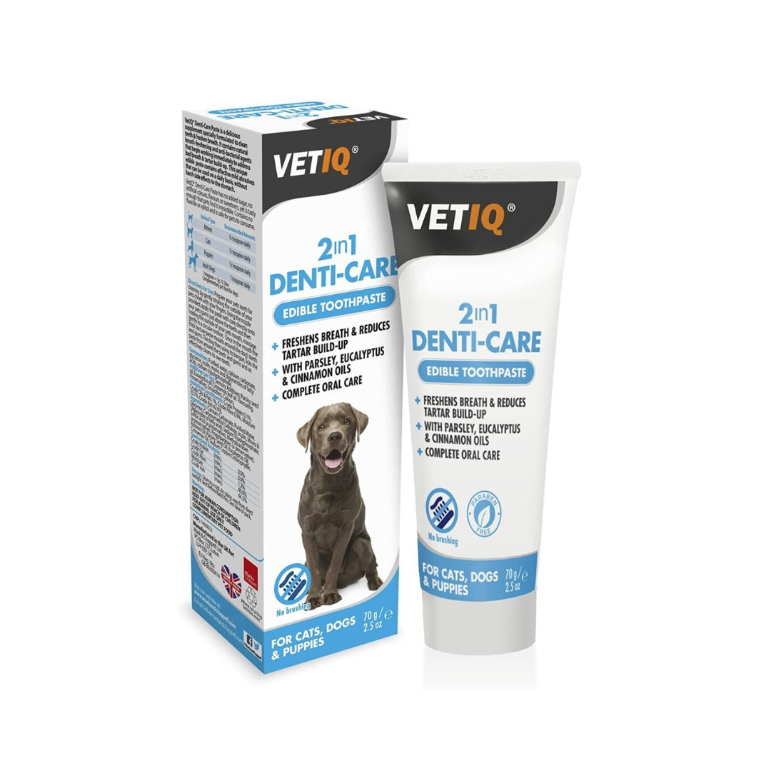 VetIQ 2in1 Denti-Care Edible Toothpaste for Dogs & Puppies - Fresh Breath and Healthy Teeth for Your Furry Friend - Open Box