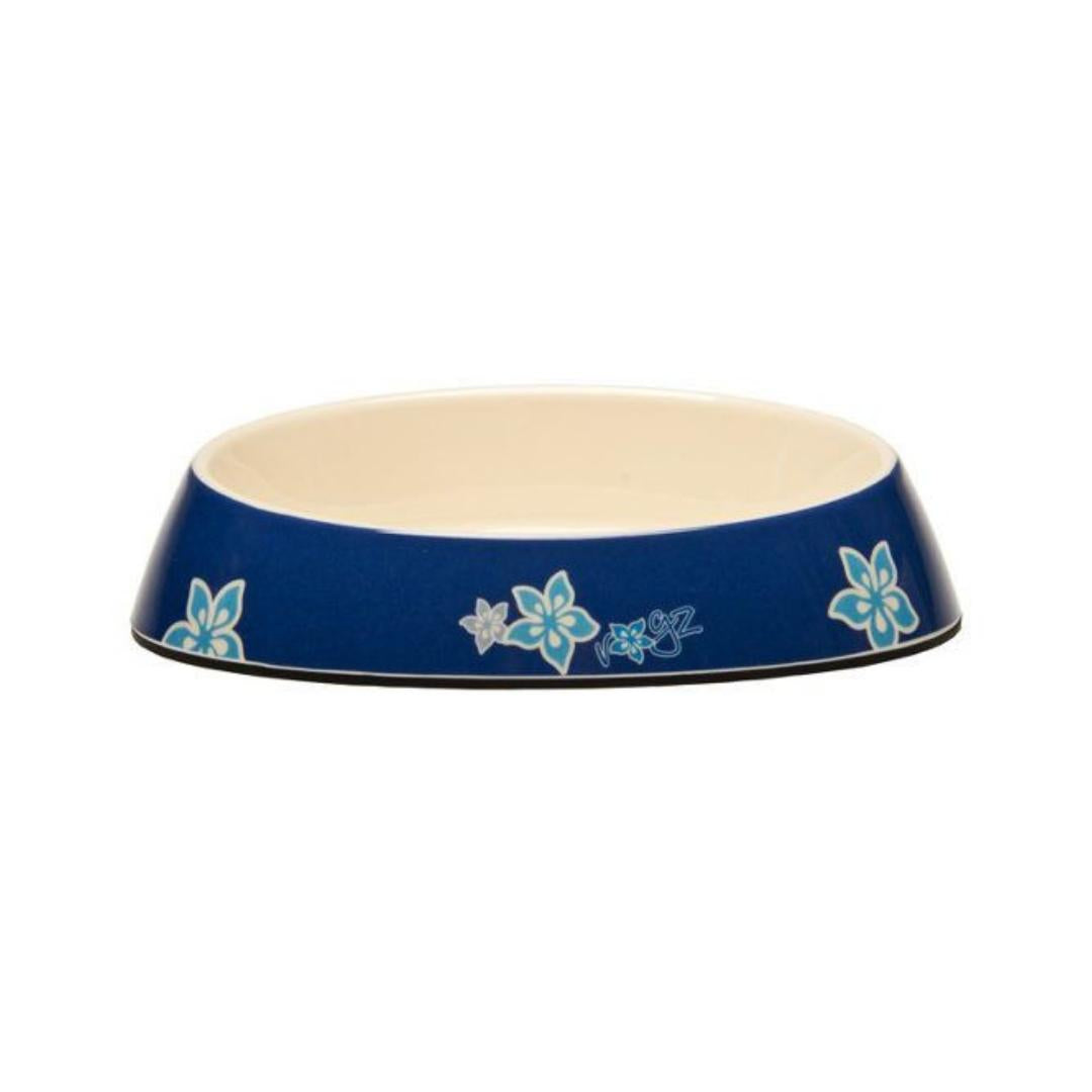Rogz Fishcake Blue Floral stainless steel cat bowl with silicone base - stylish and practical for UAE cat owners
