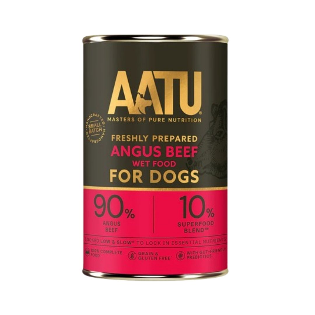 AATU Angus Beef Wet Dog Food 400g – Premium grain-free wet dog food with 90% Angus beef, SUPER-8 blend.
