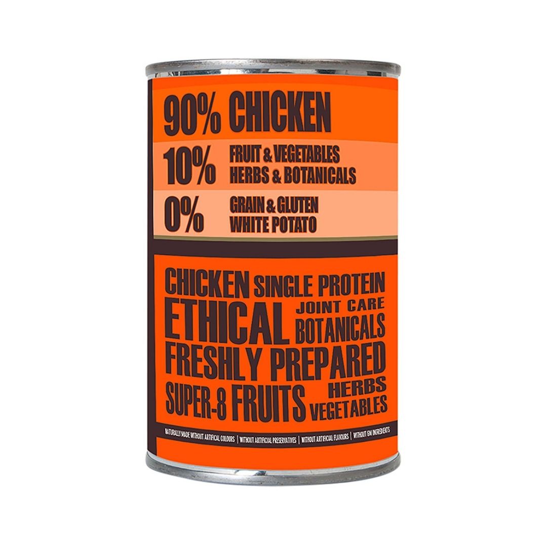 Back packaging of AATU Chicken Wet Dog Food with feeding instructions, nutritional details, and ingredient list. Premium grain-free wet dog food in Dubai and UAE.