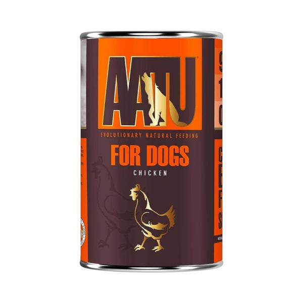 AATU Chicken Wet Dog Food 400g front packaging showcasing 90% chicken, grain-free formula, and SUPER-8 blend. Available in Dubai and UAE at Petz.ae.