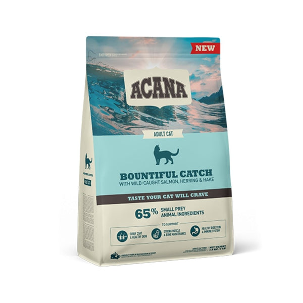 Image of Acana Bountiful Catch Wild-Caught Salmon, Herring & Hake Adult Dry Cat Food - A premium dry cat food designed to support overall health with high-quality fish protein and essential nutrients. 1.8kg