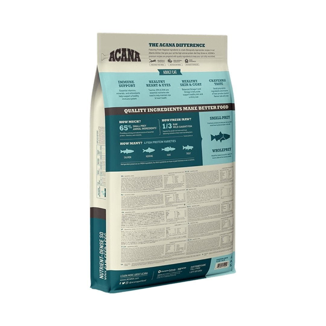 Image of Acana Bountiful Catch Wild-Caught Salmon, Herring & Hake Adult Dry Cat Food - A premium dry cat food designed to support overall health with high-quality fish protein and essential nutrients.