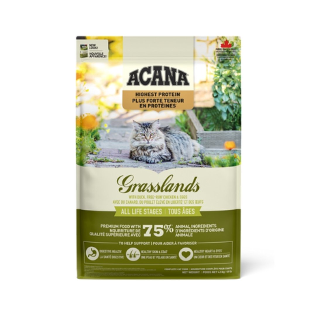 Image of Acana Grasslands Free-Run Chicken & Turkey All Life Stages Dry Cat Food - A premium dry cat food designed for optimal health with high-quality duck, chicken, and turkey ingredients.