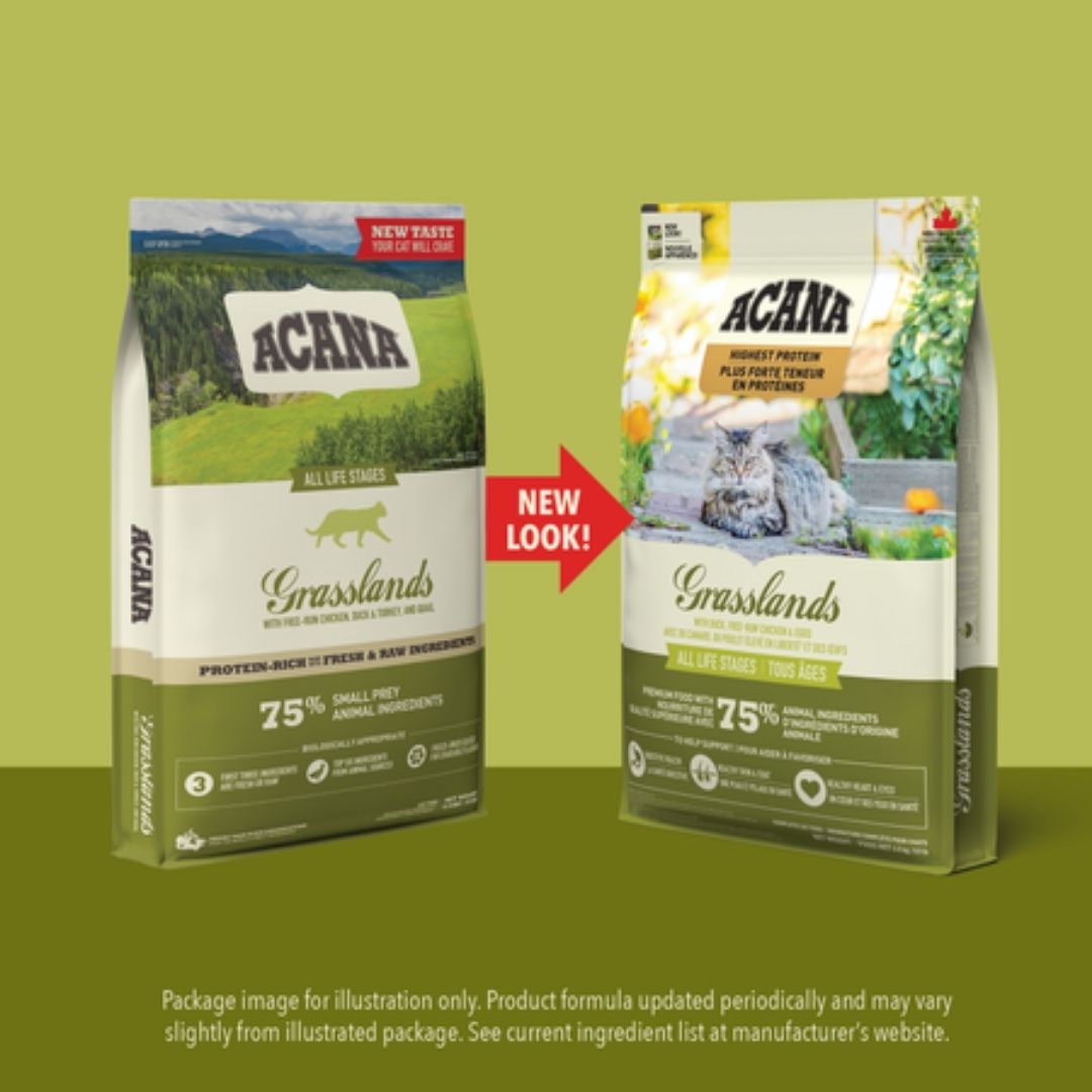 Image of Acana Grasslands Free-Run Chicken & Turkey All Life Stages Dry Cat Food - A premium dry cat food designed for optimal health with high-quality duck, chicken, and turkey ingredients.