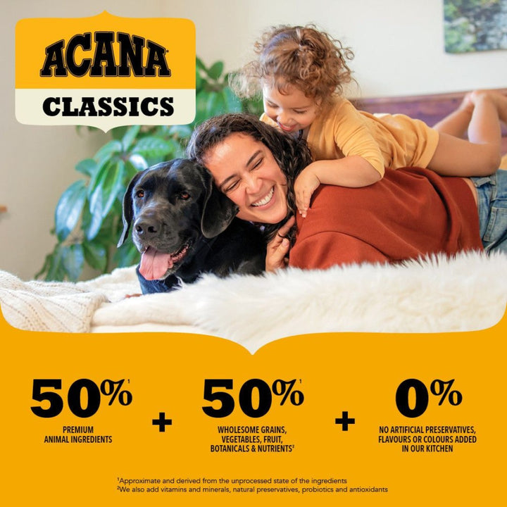 Acana Prairie Poultry Medium Breed Adult Dry Dog Food is made with meat-based vegetables, fruit, and nutrient ingredients that mimic your dog's natural diet ingredients.