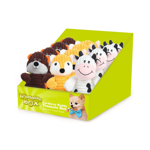 All For Paws Corduroy Treasure Box comprises 24 pieces of dog toys that come in various textures, colors, and sounds, ensuring your dog never gets bored.