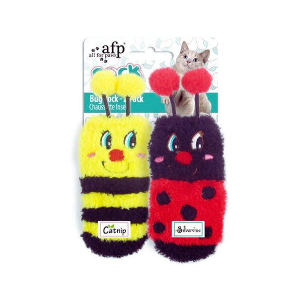 All For Paws Cuddler Bug Sock Cat Toy is a set of 2 designed in the shape of socks that your cat will love. It comes with a catnip inside to entice your furry friend further.