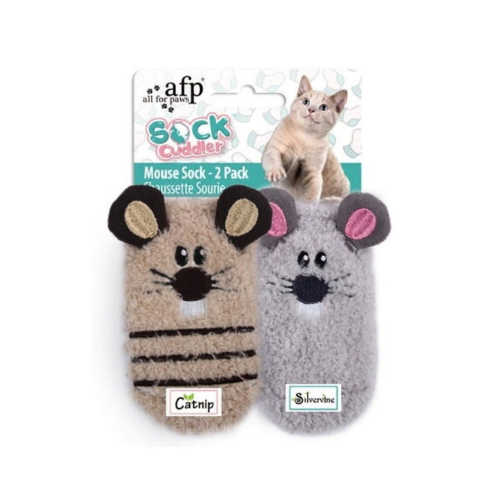 All For Paws Cuddler Mouse Sock Cat Toy is designed in the shape of socks that your cat will love. It comes with a catnip inside to entice your furry friend further.