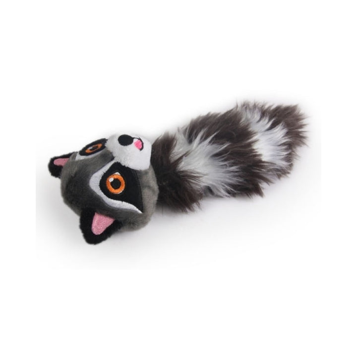 All For Paws Dig It - Tree Friend Raccoon Dog Toy, a plush dog toy with an embedded squeaker that provides hours of enjoyable playtime for your furry friend- Side.