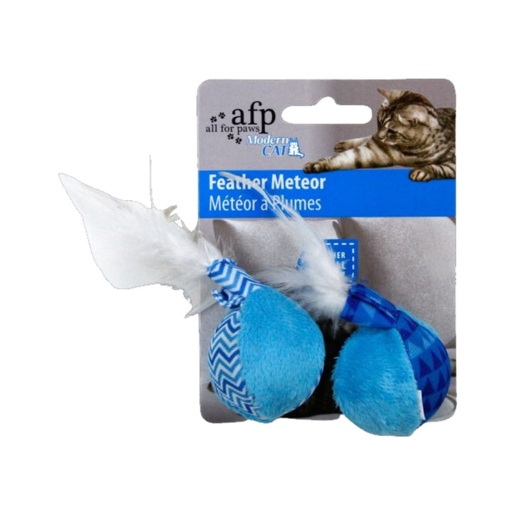 All For Paws Feather Meteor is the perfect toy for any cat. With its feathered tail and irresistible catnip filling, this toy will grab your feline friend's attention - Blue.