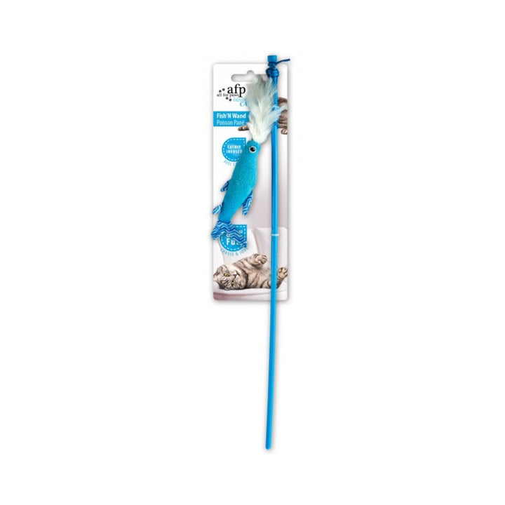All For Paws Fish'N Wand Cat Toy! Watch as your feline friend leaps, bounds, and chases this fish-shaped toy to their heart's content - Blue Color.