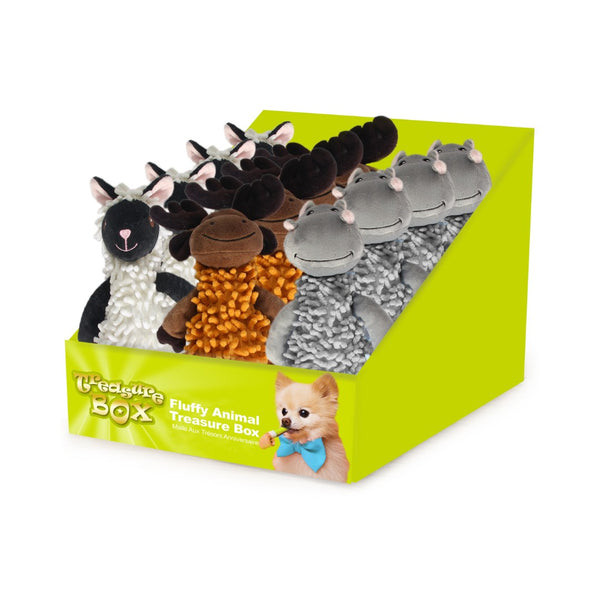 All For Paws Fluffy Animal Treasure Box Assorted - a set of 24 dog toys designed to keep your furry friend entertained.