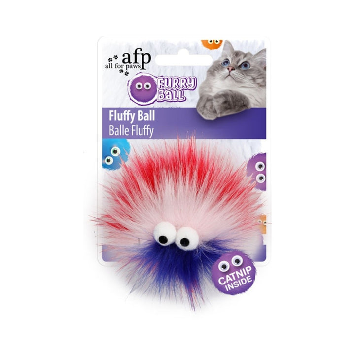 The All For Paws Fluffy Ball is a cat toy in multiple colors. Its colorful and fluffy appearance will surely be a hit with cats who enjoy such toys Red Color.
