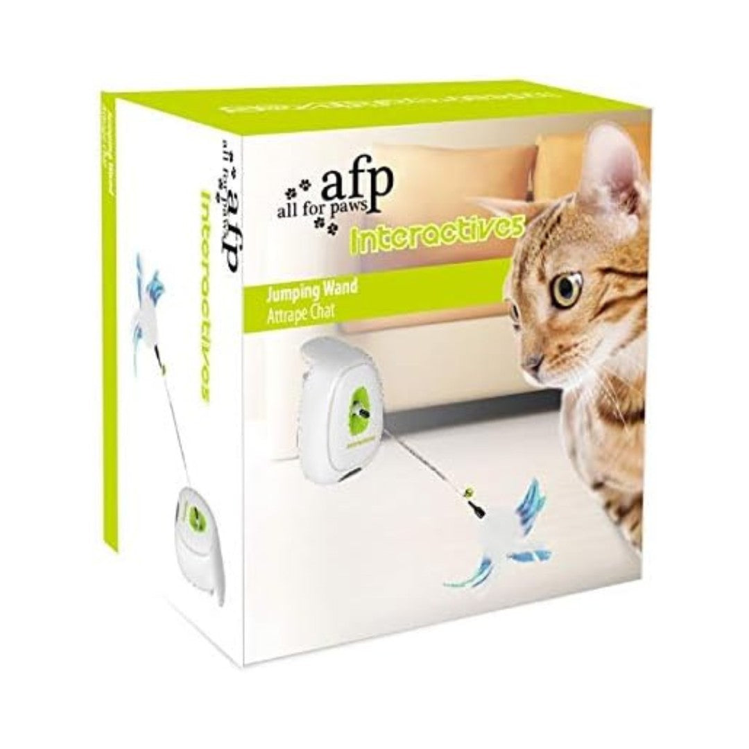 All For Paws Interactive Cat Jumping Wand! It can be easily attached to any table with a feather wand that moves up and down when your cat approaches it Full Box.