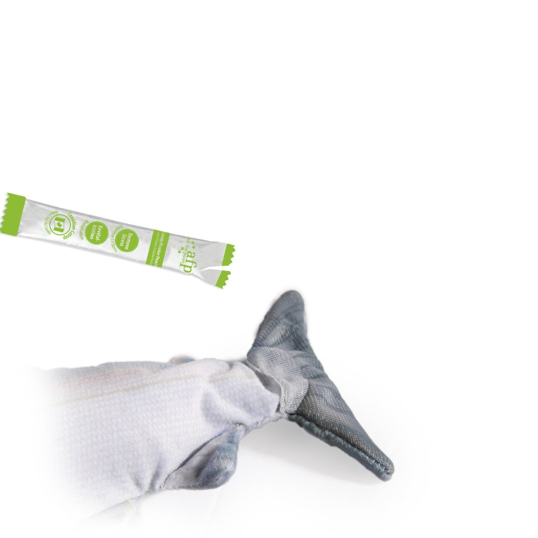 All For Paws Jittering Fish Trout Cat Toys that move exactly like a real fish. These USB rechargeable come with a pack of silvervine and Canadian imported catnip.
